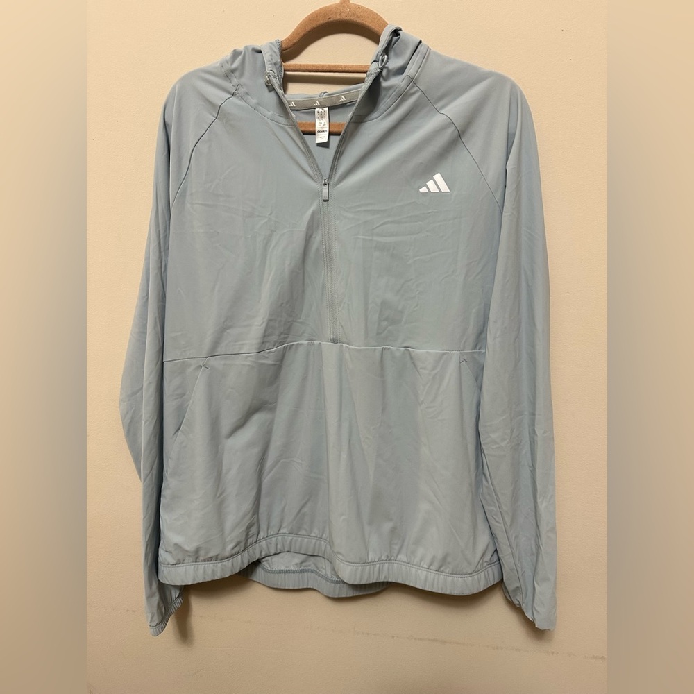 Adidas Lightweight Half Zip Hooded Windbreaker L | Ice Blue Running